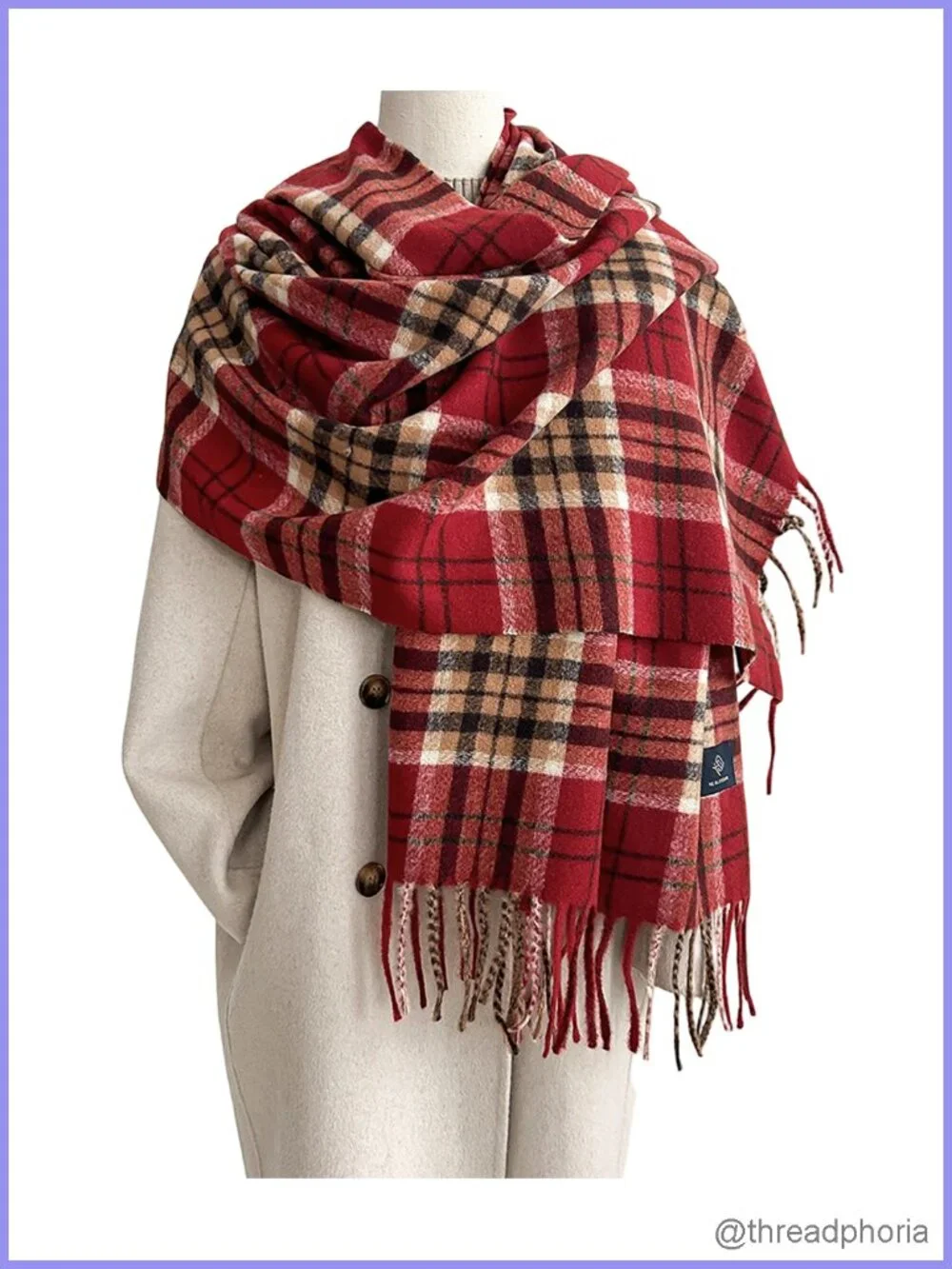 Classic Plaid Winter Scarf Soft Warm Cold Weather Shawl Wrap Tassel